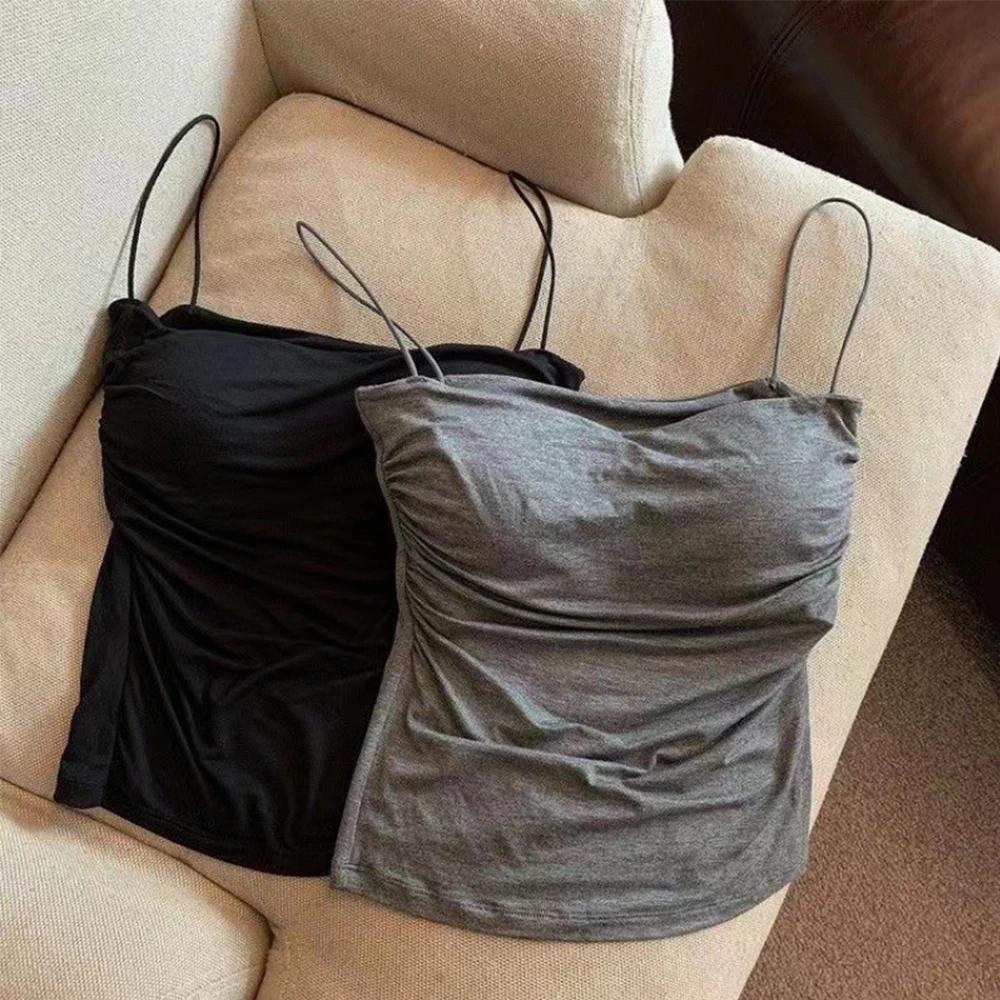 Camisole en émail pour femme, haut court, précieux, document solide, bretelles spaghetti décontracté