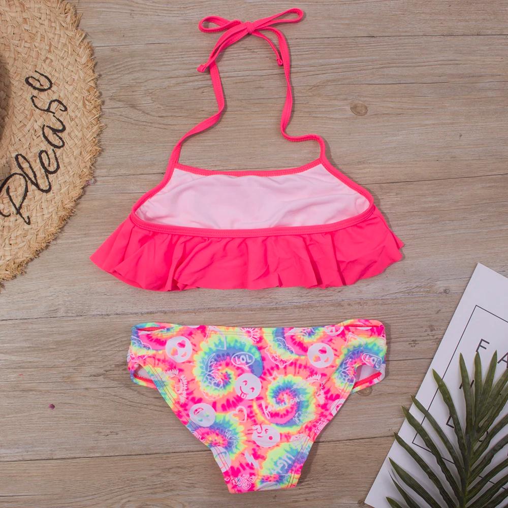 Maillot de bain à volants imprimé pour filles 5-14 ans - Ensemble bikini été bandage plage