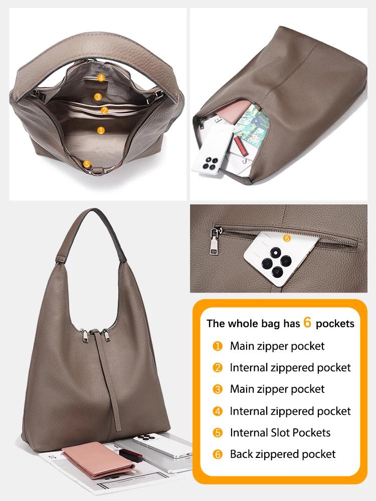 Zency – sac Hobo à bandoulière en cuir véritable pour femme, sac de Shopping de grande capacité en c