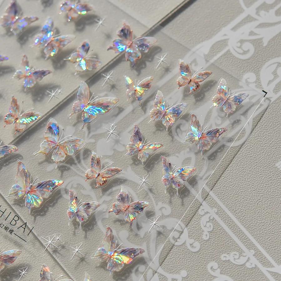 Autocollant de manucure auto-adhésif 5D, gelée brillante, papillon, charmant, dégradé doré, nœud pap