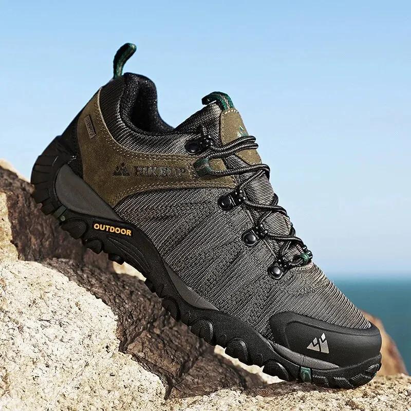 Chaussures randonnée homme cuir véritable HIKEUP - Semelle caoutchouc trekking 4 saisons plein air