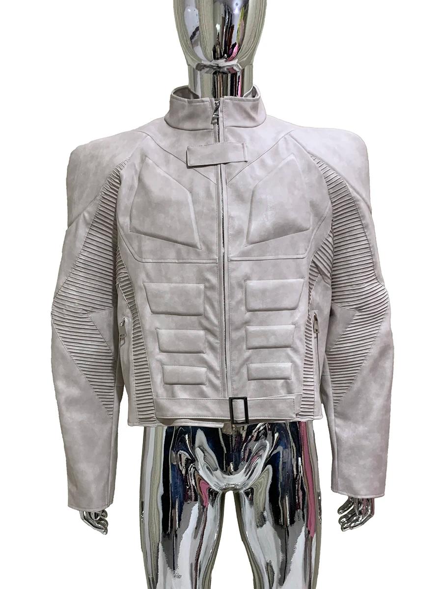 Veste en cuir Pu pour hommes, Cool, en détresse, exosquelette, épaulettes, luxe de styliste, vêtemen