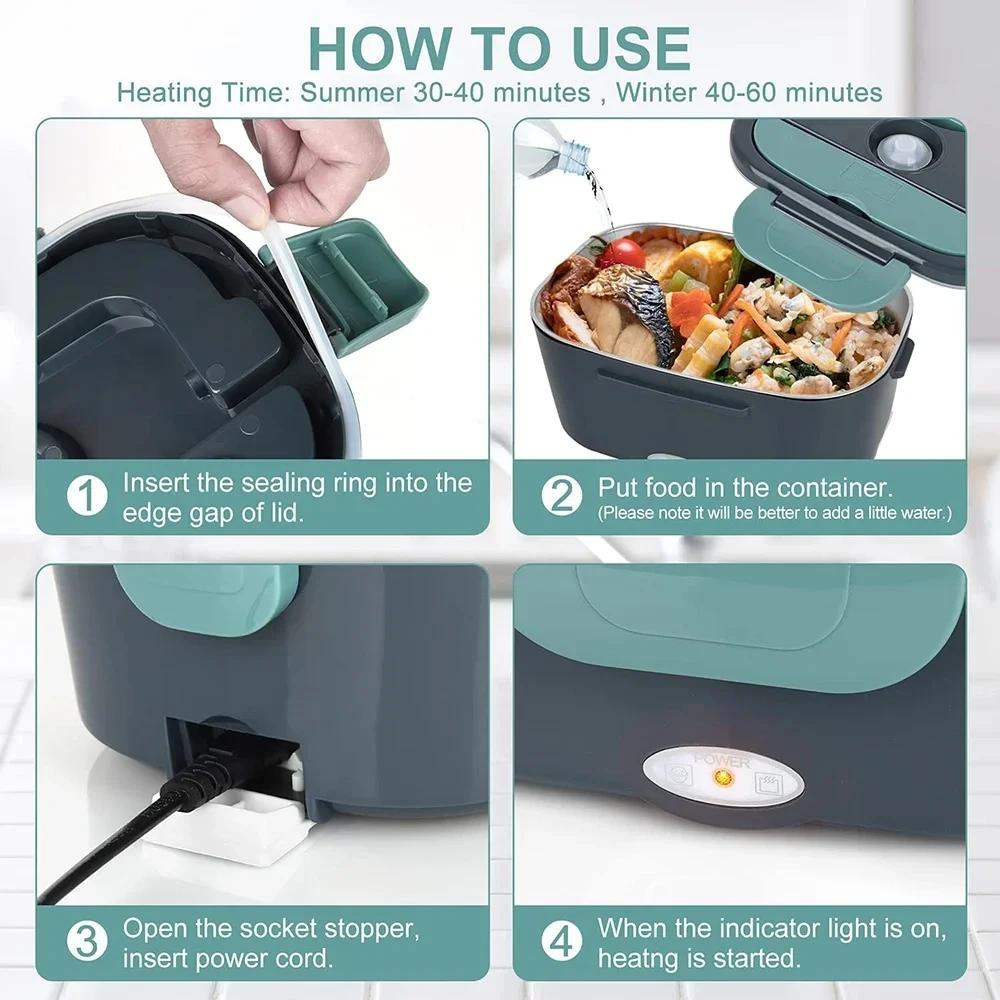 Boîte à lunch chauffante électrique, boîte à bento portable, doublure en acier inoxydable, récipient