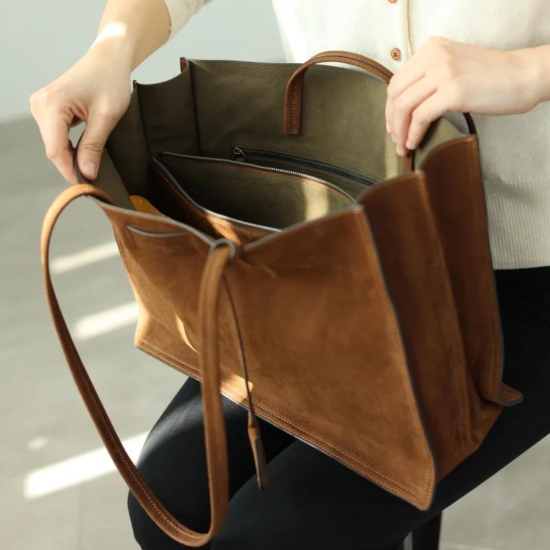 Fourre-tout rétro en cuir véritable pour femmes, sac à bandoulière souple de grande capacité adapté