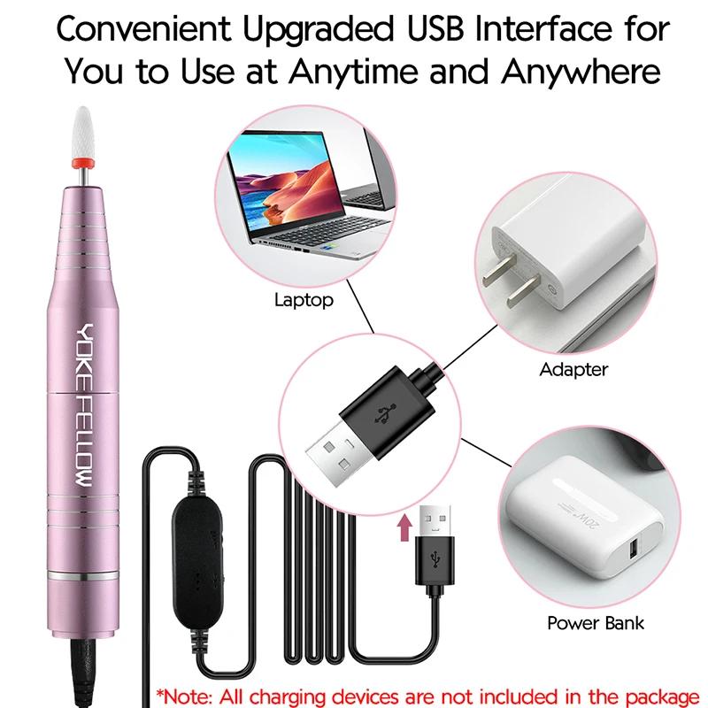 Perceuse à ongles USB 30000 tr/min pour vernis à ongles acrylique fraisage lissage callosités Machin