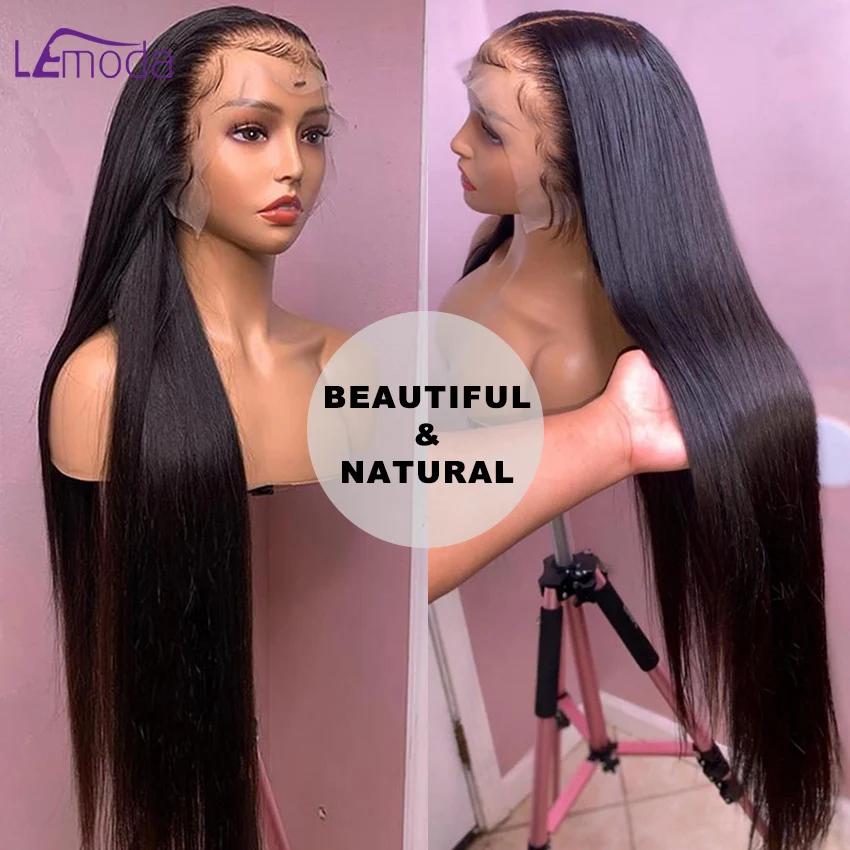 Perruque Lace Front Wig naturelle lisse, cheveux lisses, Transparent HD, 13x6, 13x4, couleur noire n