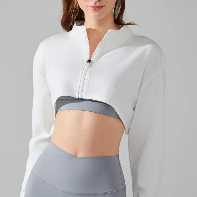 Veste sport femme manches longues - Haut court sexy yoga fitness respirant et doux