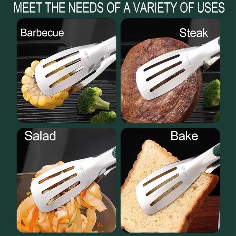 Pinces alimentaires antidérapantes en acier inoxydable, pince de service pour viande, salade, pain,