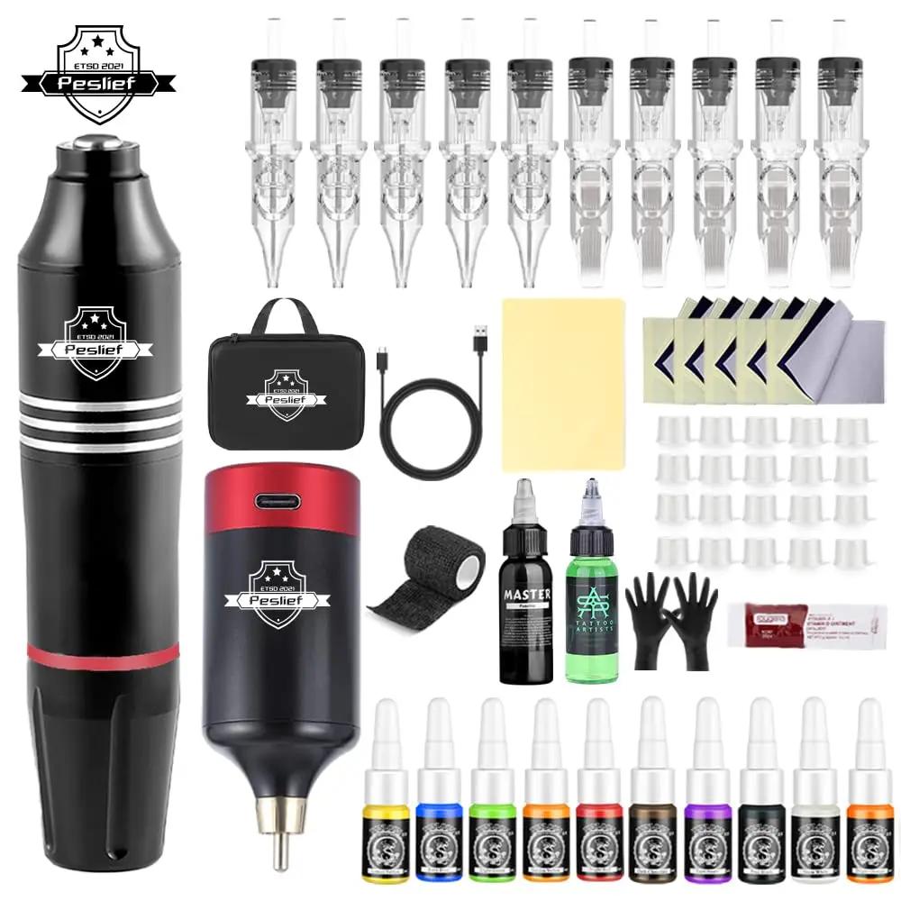 Nouveau Kit de pistolet de tatouage 55 pièces Kit de tatouage complet rotatif avec alimentation méla