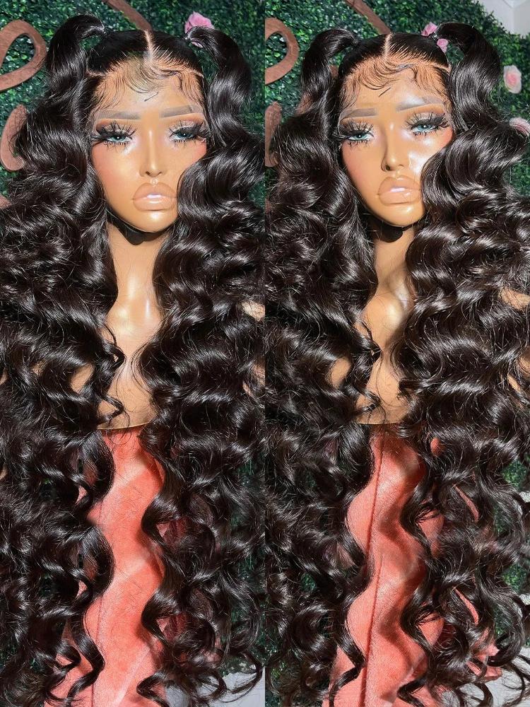Perruque Lace Front Wig sans colle brésilienne naturelle-At, cheveux ondulés, 13x6, HD, deep water,