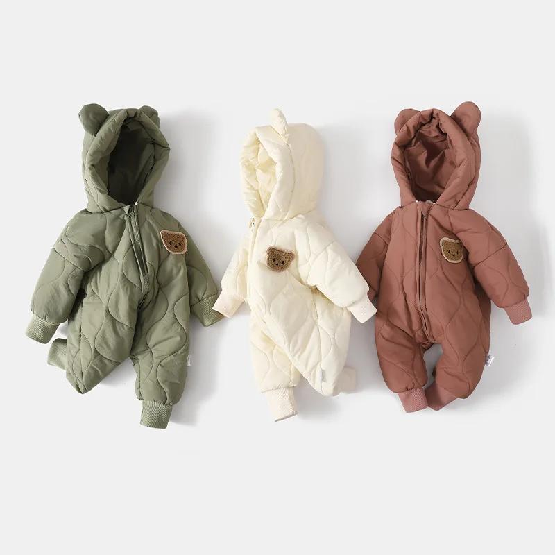  Vêtements d'extérieur d'hiver pour bébé, doublure en fourrure, barboteuse chaude pour enfant en