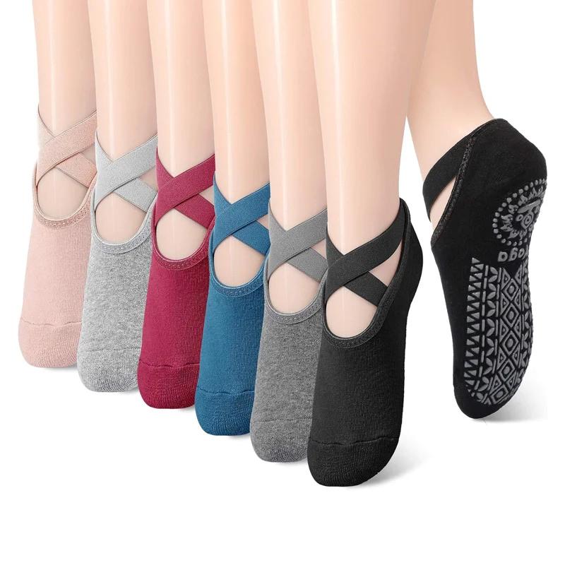 Chaussettes de Yoga à bandes pour femmes, Pilates, danse de Ballet, chaussettes en coton antidérapan