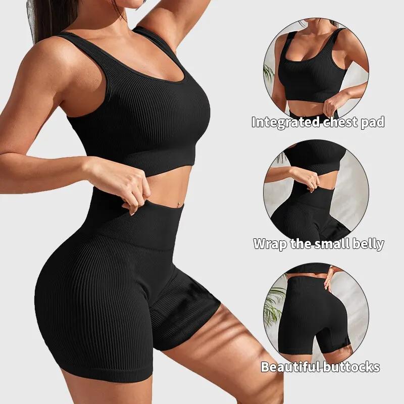 Ensembles de yoga 2 pièces sans couture pour femmes, costume de gymnastique, court, précieux short t