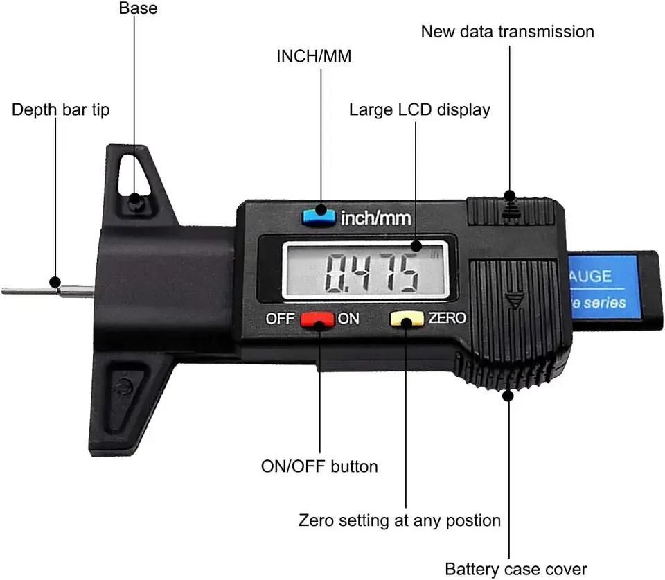 Jauge de profondeur numérique LCD pour voiture, jauge de profondeur de bande de roulement, outil de
