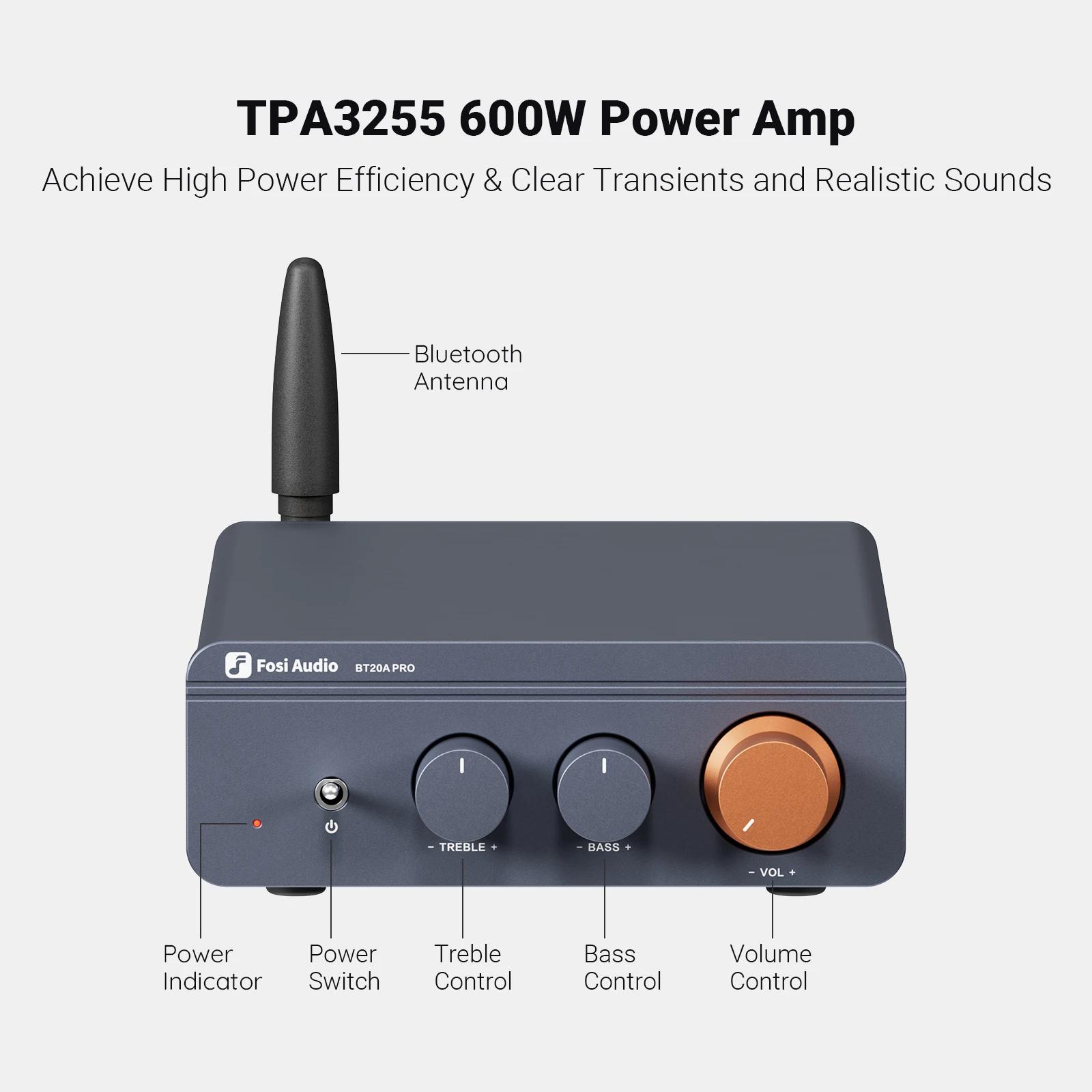 Fosi Audio BT20A Pro TPA3255 amplificateur de puissance sonore Bluetooth 300W x2 Mini HiFi stéréo cl