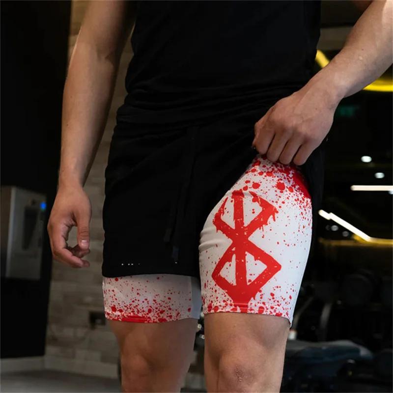 Anime sport Fitness course Jogging Performance Shorts hommes Shorts 2 en 1 bicouche Shorts imprimer