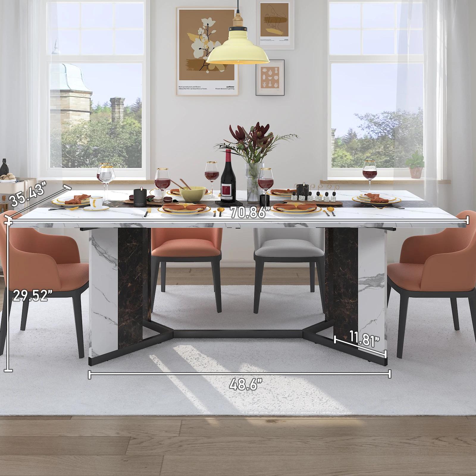 Grande table à manger rectangulaire luxueuse de 71 po pour 6 8 10 personnes, table queen familiale a
