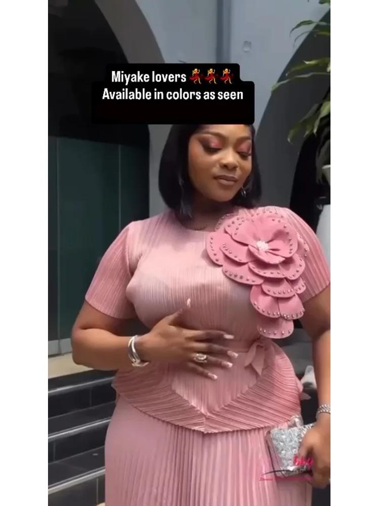 EGRM Miyake plissé mode nouveau ensemble pour femmes 3D fleur épissé conception ceinture hauts + une