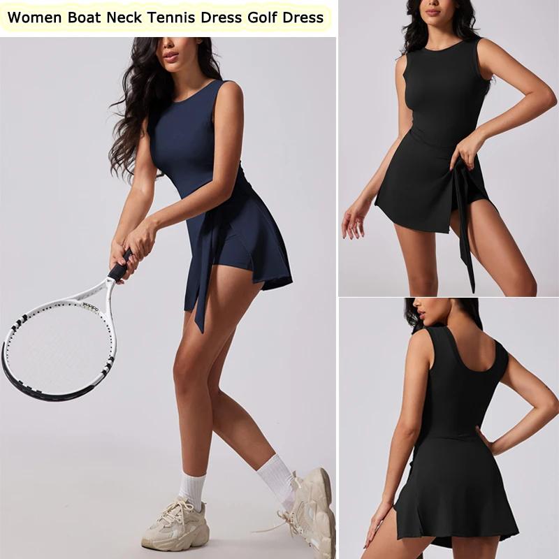 VITALINOVO Robe de tennis pour femme avec short intégré Robes de sport pour femme sans manches col b