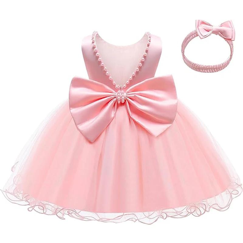 Robes de bébé fille 1er fête d'anniversaire dos nu broderie élégant grand nœud mariage blanc Tutu ro