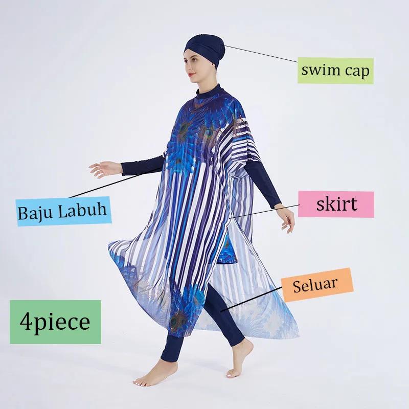 3/4 pièces Burkini Femmes Femmes Maillot de bain musulman pour SP