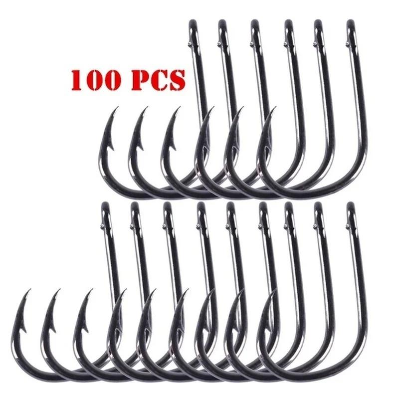 100 pièces/boîte # 3 ~ 12 hameçons de pêche en acier à haute teneur en carbone avec trou hameçons de