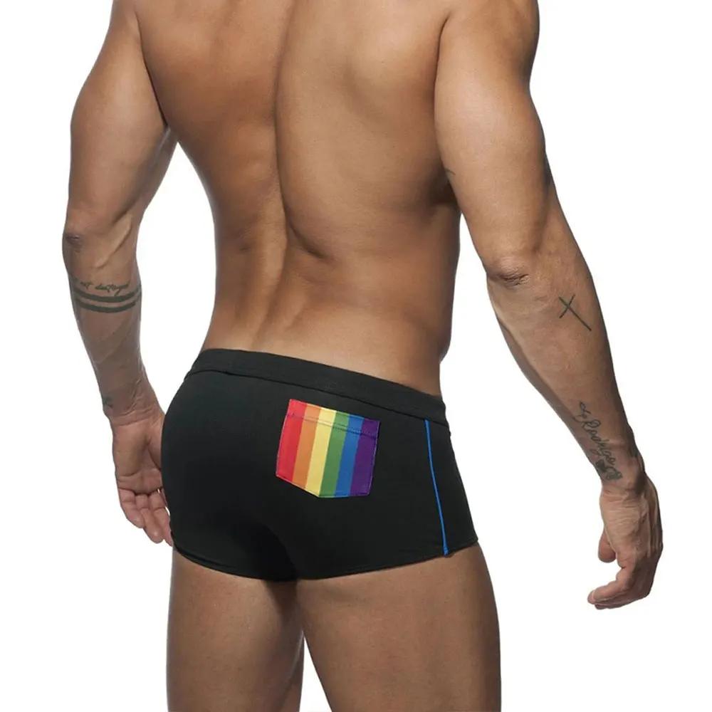Slip Sexy maillot de bain serré Stretch arc-en-ciel maillot de bain hommes marque Surf été plage pan