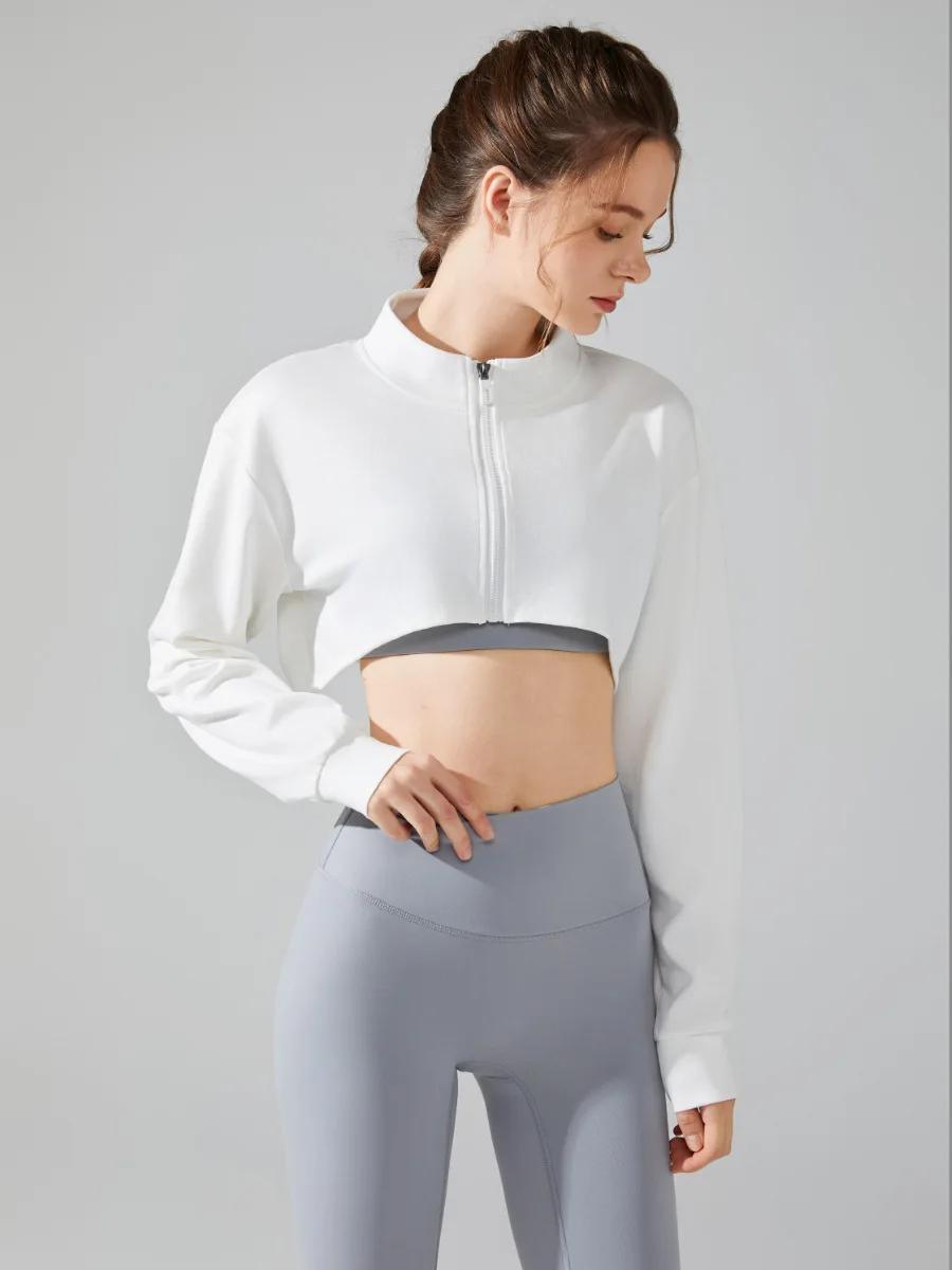Veste sport femme manches longues - Haut court sexy yoga fitness respirant et doux