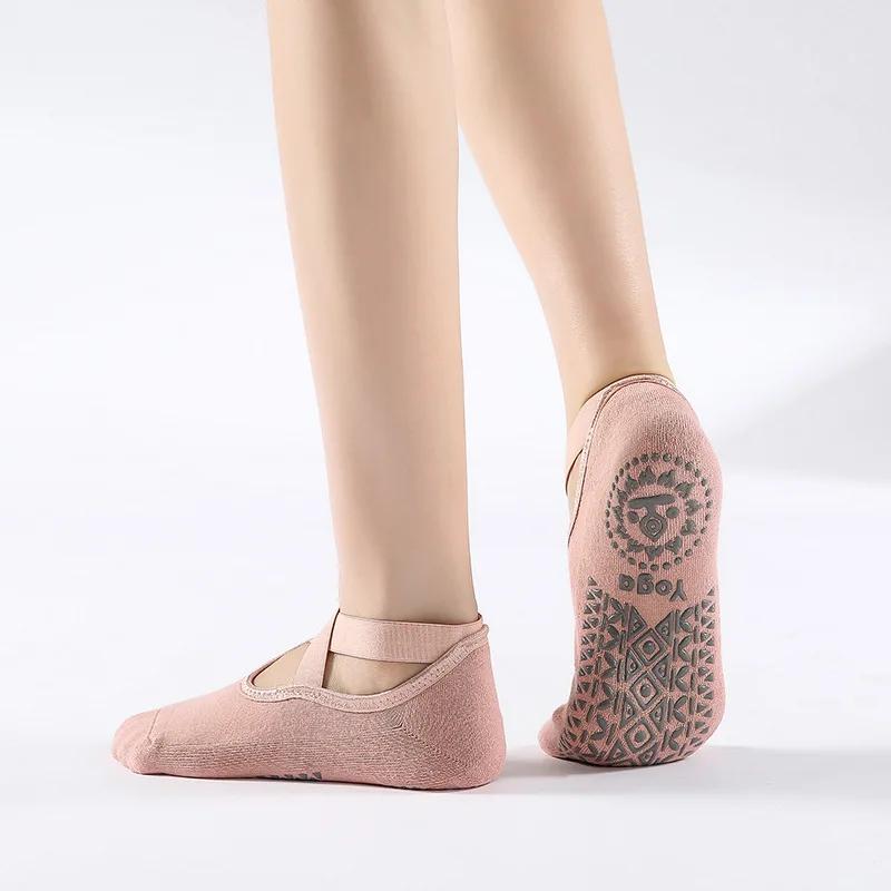 Chaussettes de Yoga antidérapantes avec pansement en coton, dos nu, Pilates, pour femmes, Fitness, B