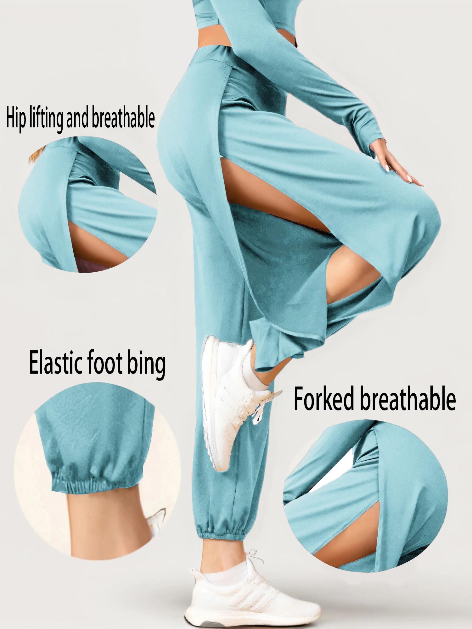 Mode taille élastique femmes haute fente Hippy décontracté Harlan pantalon Yoga pantalon taille haut