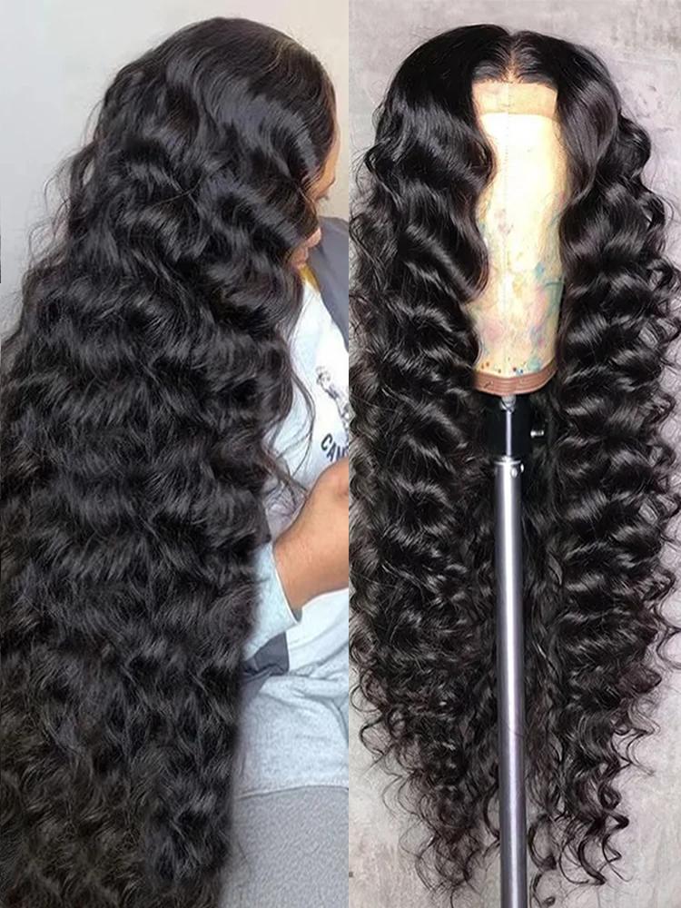 40 pouces HD lâche vague profonde 13x6 dentelle avant perruques de cheveux humains brésilien bouclés