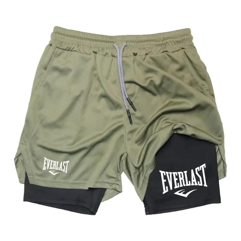 Shorts de course pour hommes 2-en-1, double couche, sportswear, mode, gym, fitness, pantalon court,