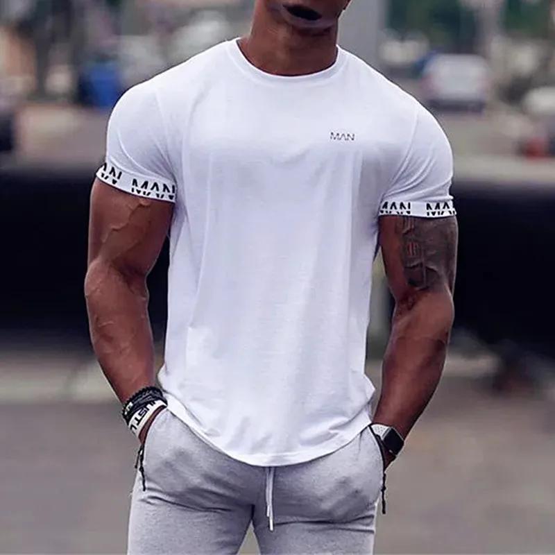 Nouveau col rond chemise hommes à manches courtes entraînement Gym T-Shirt Compression course Fitnes