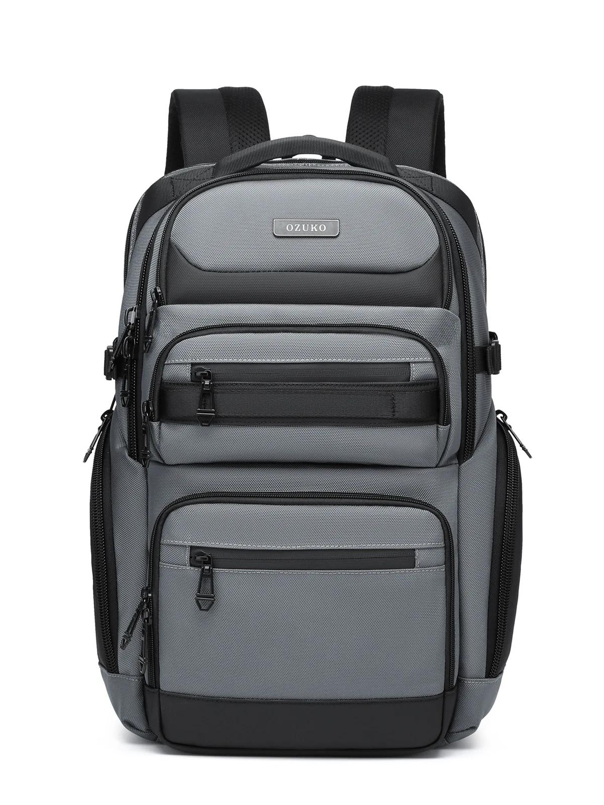 OZUKO noir gris hommes sac à dos grande capacité 15.6 pouces sacs à dos d'ordinateur portable homme
