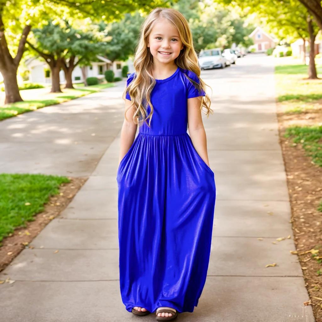 Robe longue d'été pour filles, couleur unie, manches courtes, plage, fête d'anniversaire, décontract