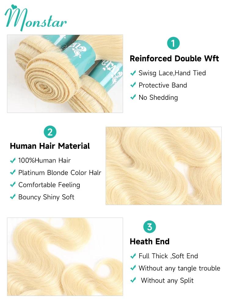Tissage en lot brésilien Remy Body Wave blond 613-Monstar, extension de cheveux naturels longs 28 30