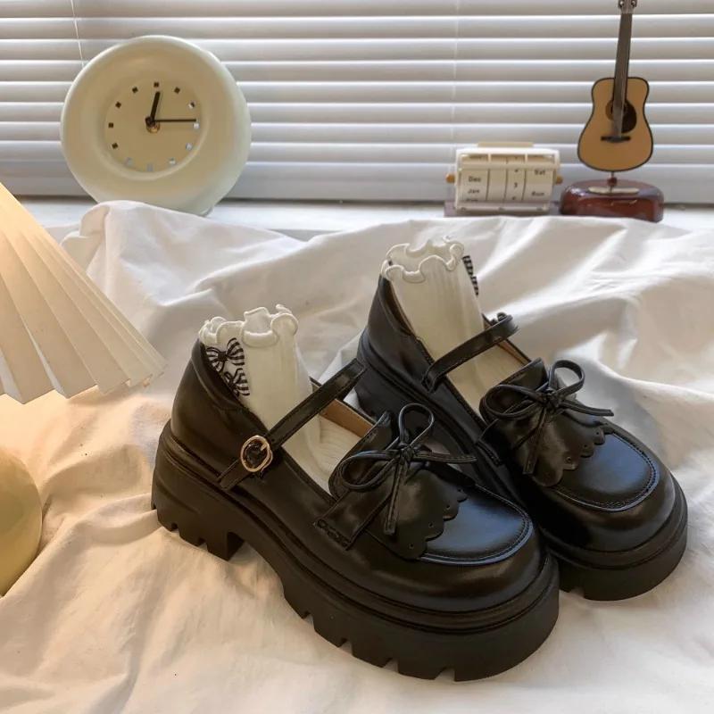 Chaussures enfants en cuir noir Mary Janes filles chaussures nœud semelle épaisse chaussures de fête