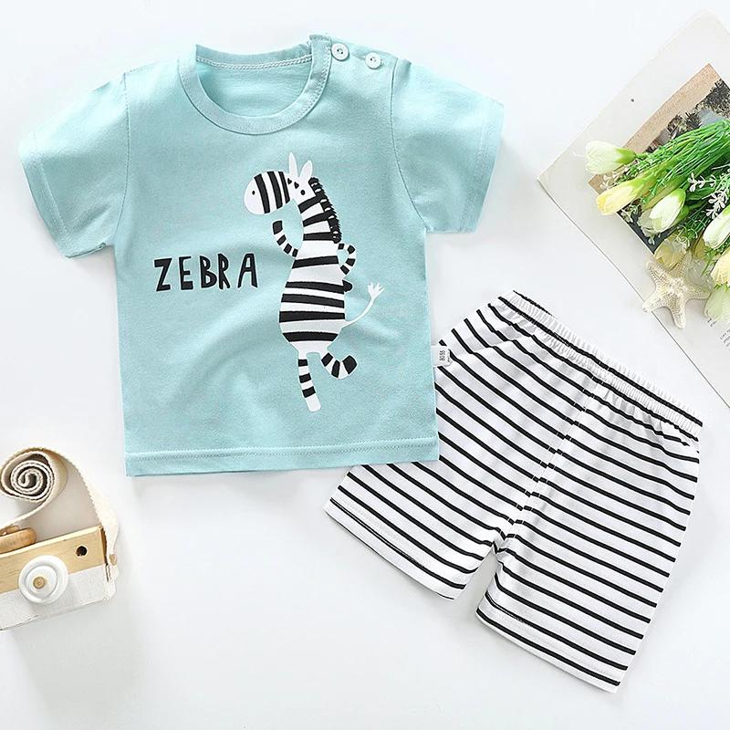 Ensemble vêtements été 2 pièces garçons 1-6 ans - T-shirt manches courtes + short rayures imprimé zèbre coton doux