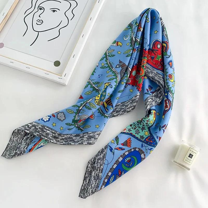 Foulard carré en sergé de soie pour femmes, châles et enveloppes de tête de luxe, imprimé arbre à ch