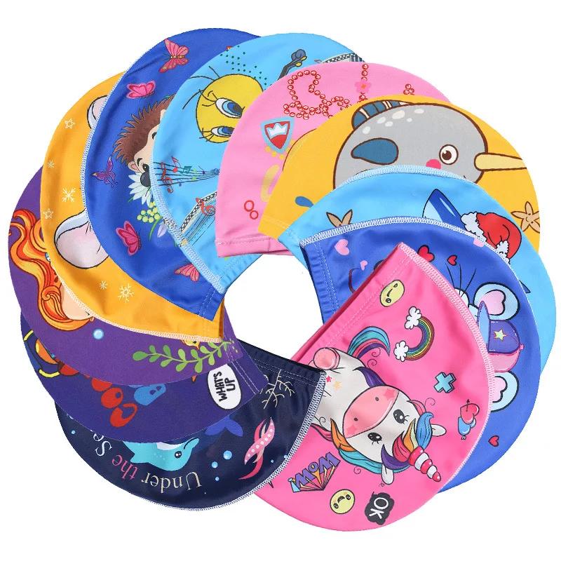 Bonnet de natation en tissu élastique pour enfants, chapeau de protection des oreilles, casquettes d