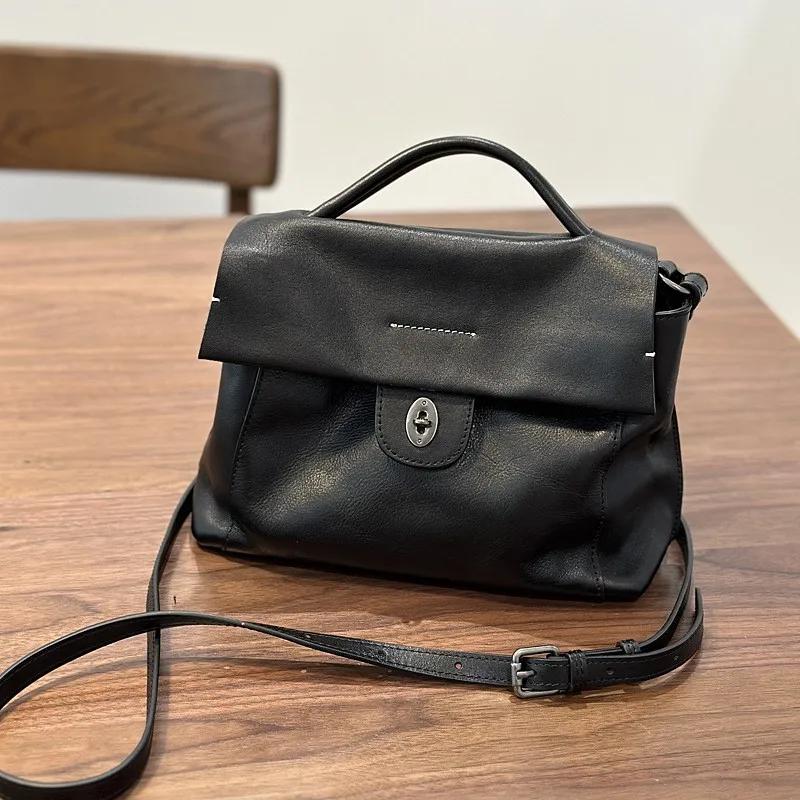 Sac à main femme Johnature 2026 Automne Nouveau, fait main, rétro, en cuir véritable, polyvalent, en