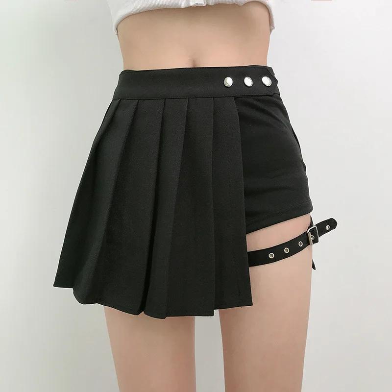 Demi-jupes gothiques plissées pour filles, jupes irrégulières à carreaux de Style Punk Harajuku pour