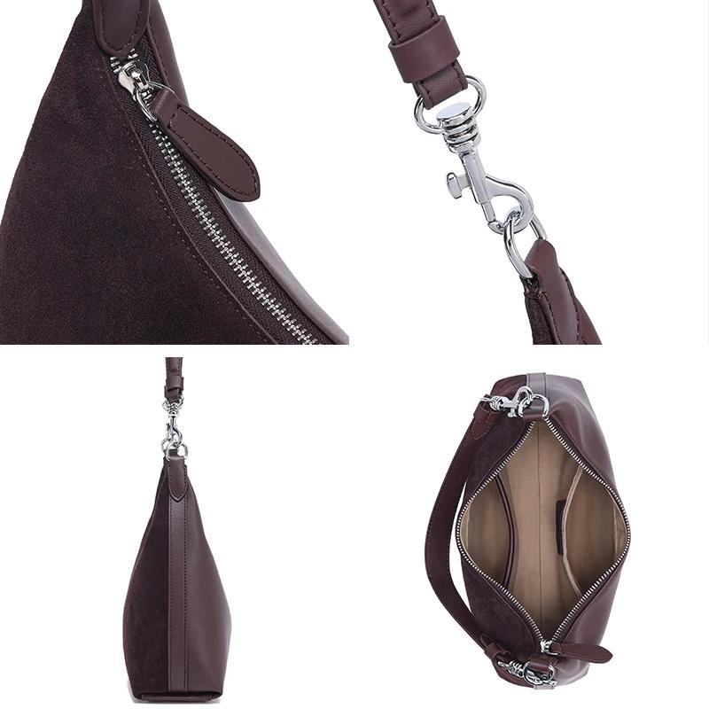 Sac à main rétro en cuir véritable et daim pour femmes, sac à bandoulière sous les bras en cuir de v