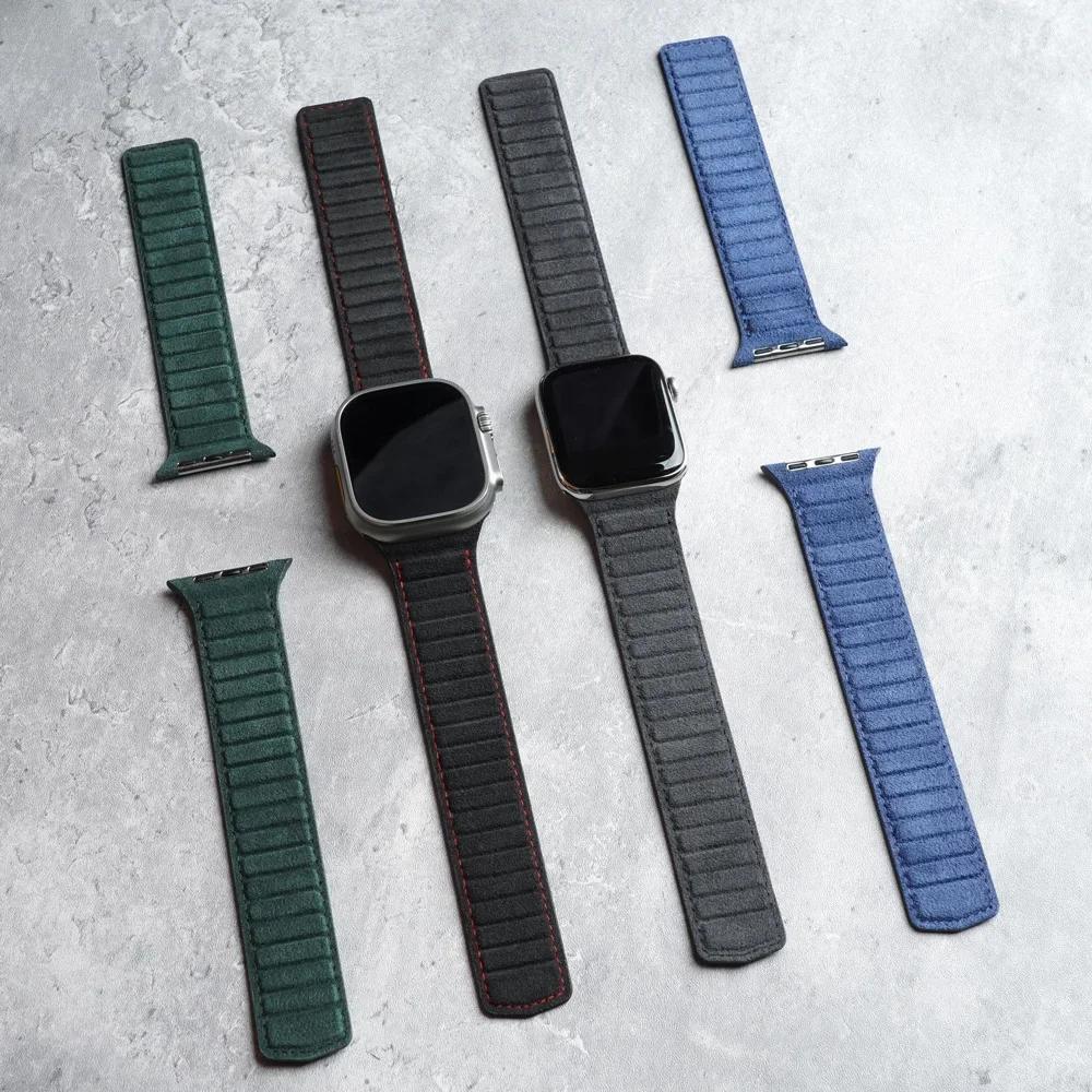 Bracelet magnétique ALCANTARA pour Apple Watch Ultra 3 2 bandes 49mm 46mm 45mm 44mm accessoires en c
