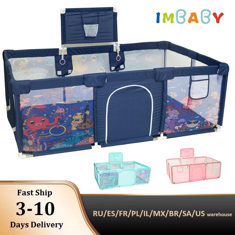 IMBABY-Aire de Jeux pour Bébé, Grand Parc Lavable en Machine, Clôture d'Activité, Piscine à Balles,