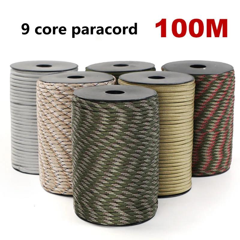 Corde paracorde à 9 cœurs, Standard militaire 100/50M 550, 4mm, cordon de Parachute extérieur, parap