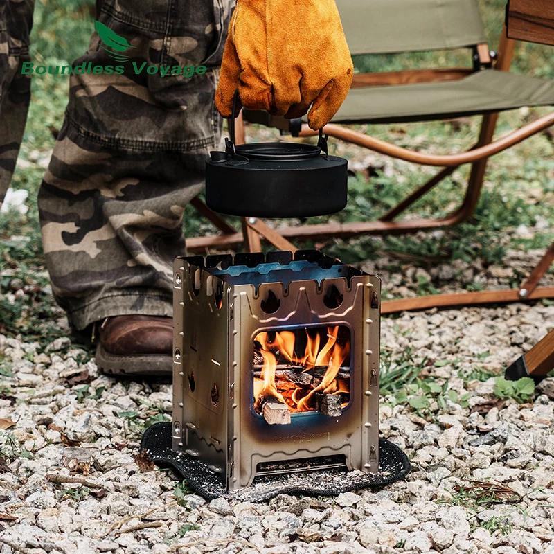 Poêle à bois titane Boundless Voyage - Brûleur pliant camping ultraléger - Barbecue portable sac à dos