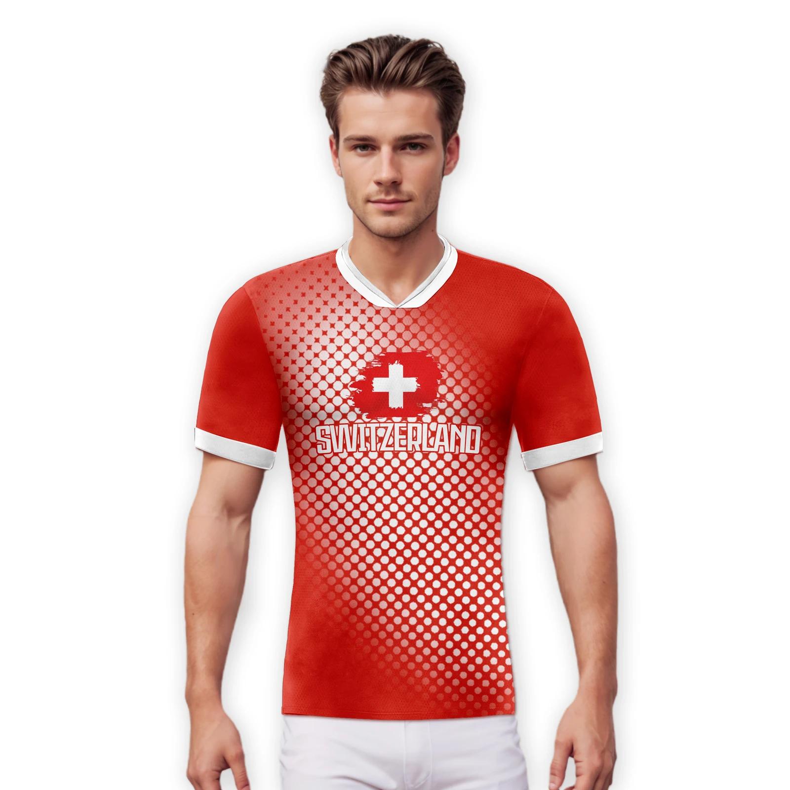 Maillot de Football de Suisse Personnalisé avec Nom et Numéro, Uniforme d'Entraînement pour Jeune Ad