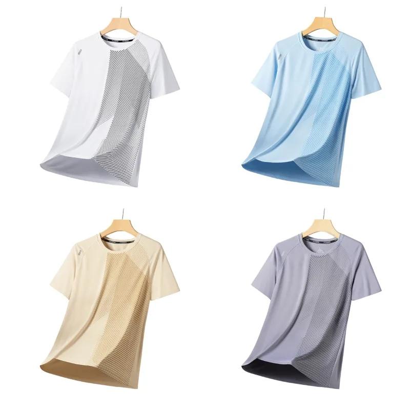 T-shirt d'été pour homme léger, respirant, tendance, tie-dye, en soie glacée, pour la course à pied,