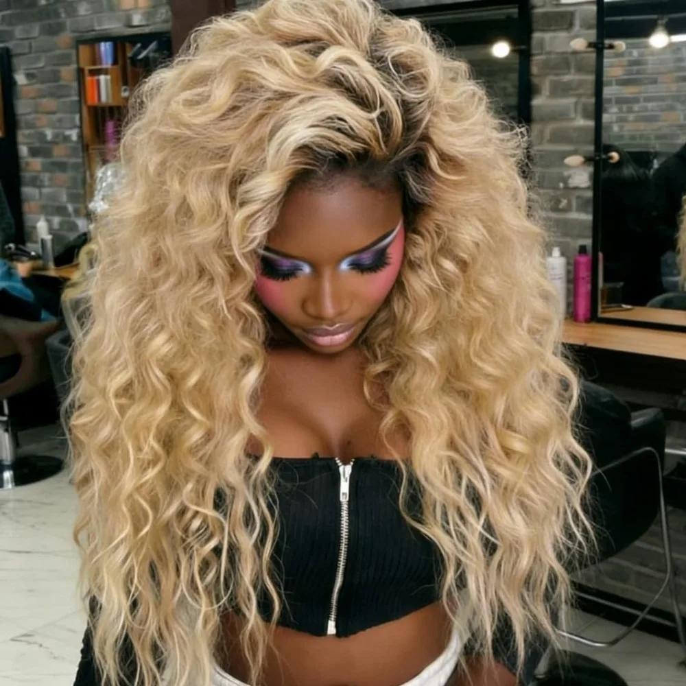 Perruques Lace Front 13x4 Ombré Blond avec Racines Colorées pour Femmes, Cheveux Humains Ondulés Pro